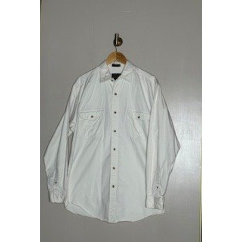 Eddie Bauer Mens Rufton Twill Shirt White Long Sleeve Button Down Size M Tall